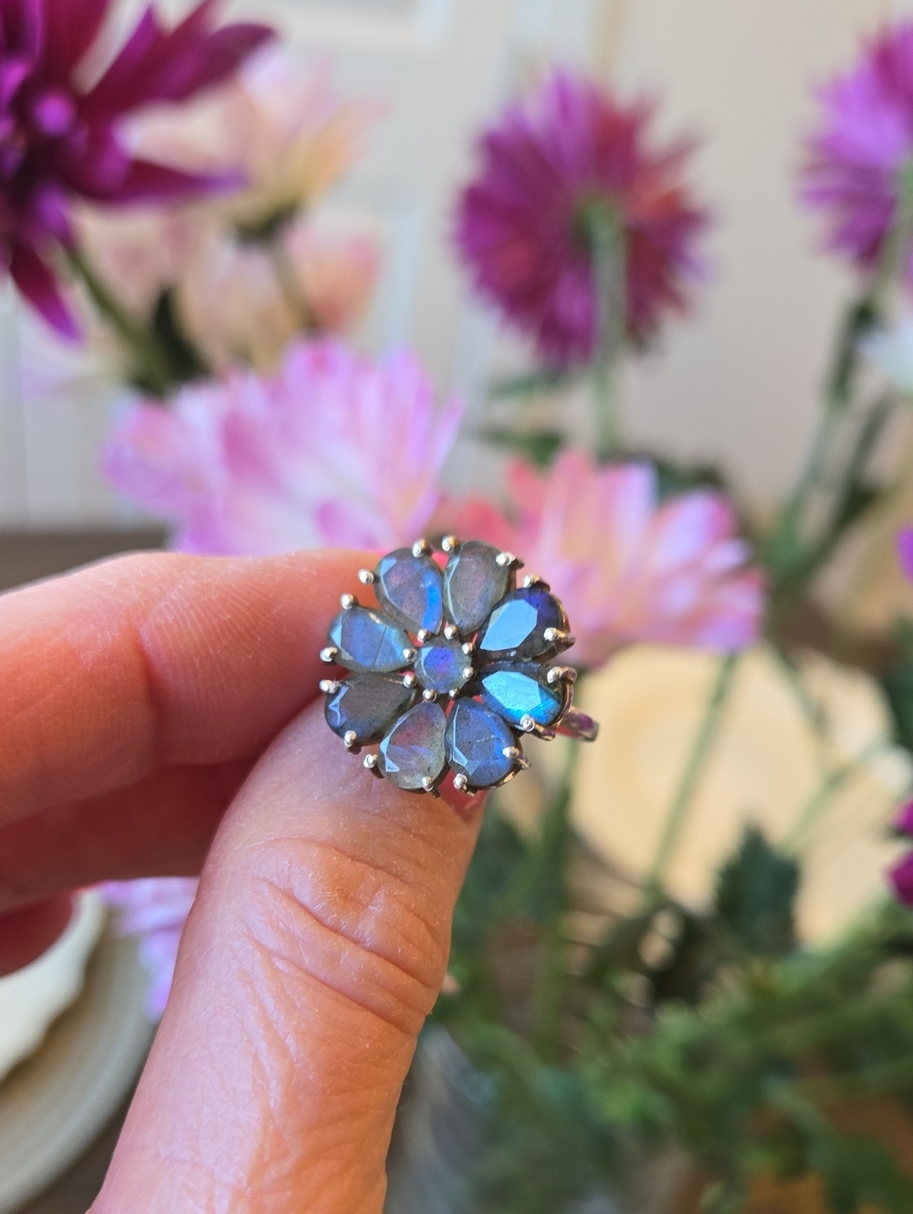 Labradorite Flower Petal Gemstone Ring